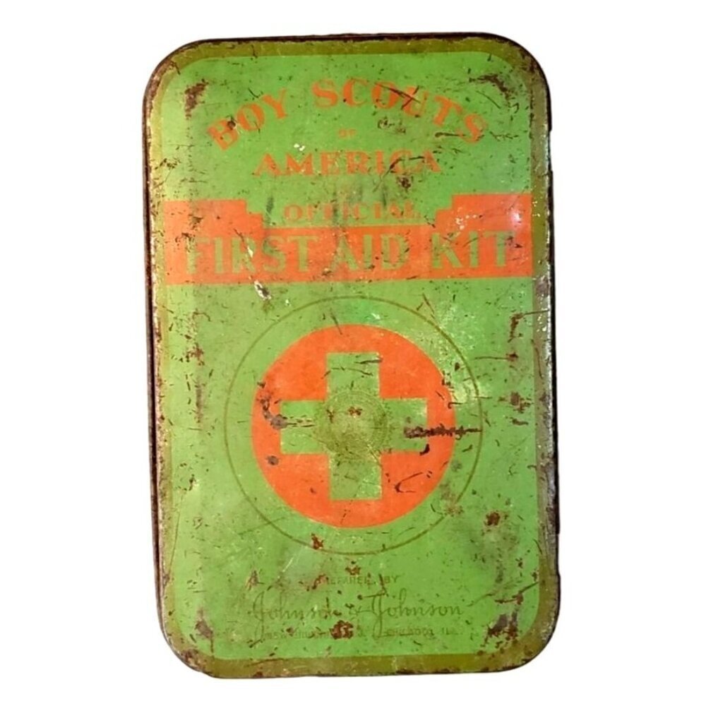 Vtg Boy Scouts Of America Official‎ First Aid Kit By Johnson & Johnson Tin 1950s